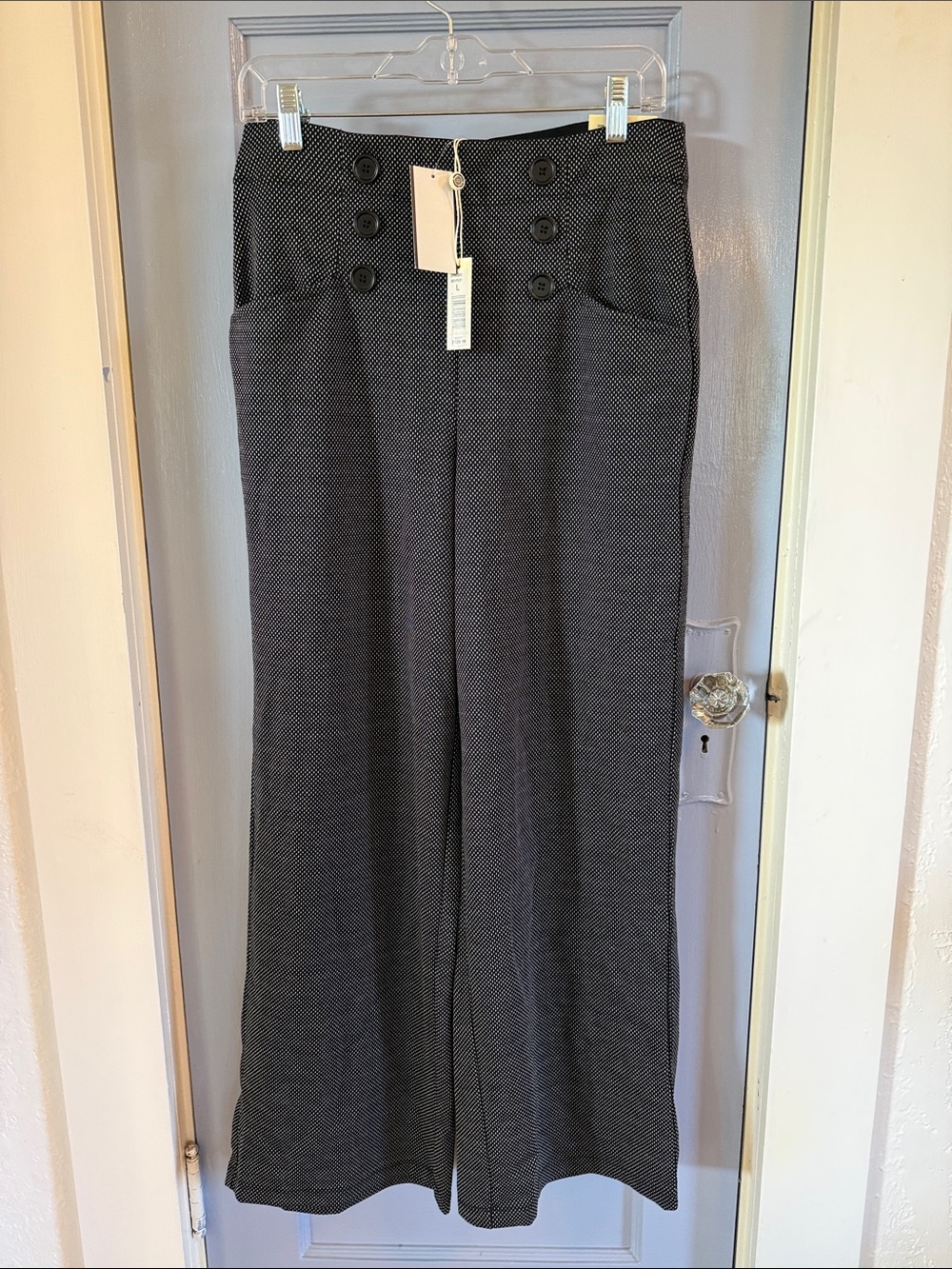 Max Studio Black & White Herringbone Wide-Leg Trousers
